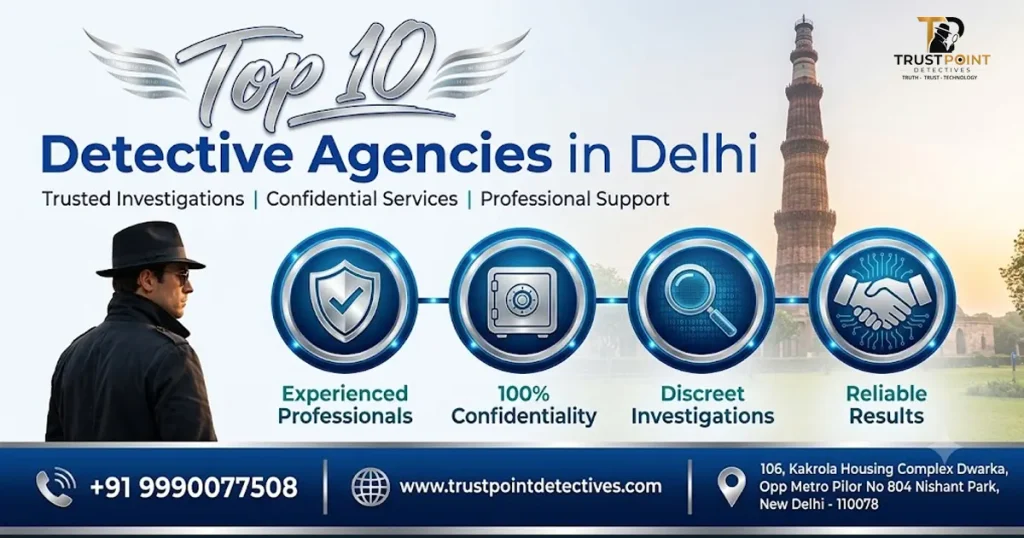 Top 10 Detective Agencies in Delhi (2026 List) | Trust Point Detectives Top 10 Detective Agencies in Delhi (2026 List) | Trust Point Detectives